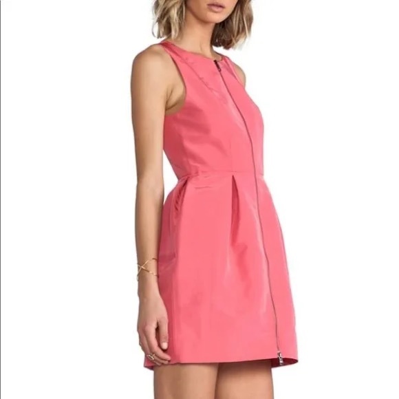 Tibi Flamingo Pink Silk Faille Sleeveless Dress - Picture 3 of 6